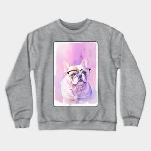 French Bulldog Glasses Watercolor Portrait 2 Crewneck Sweatshirt